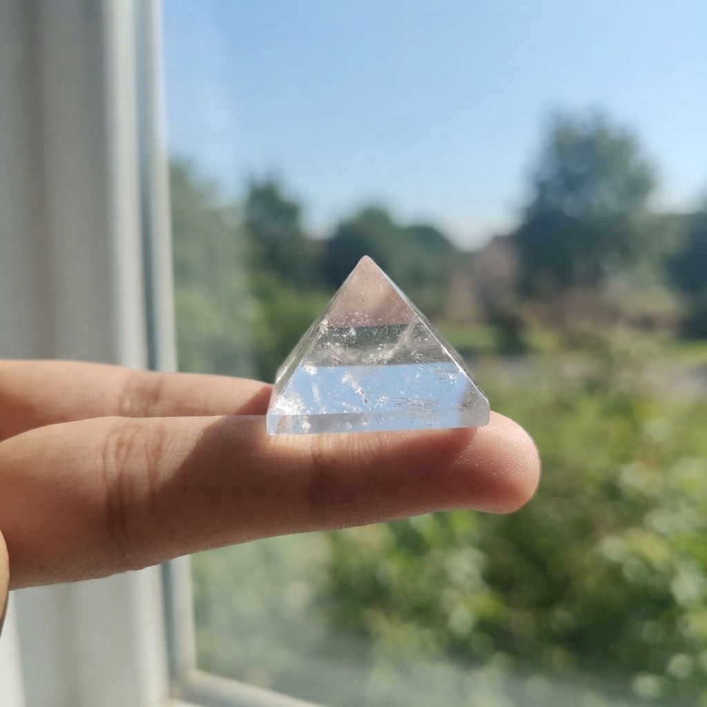 Clear Quartz Pyramid Small Transparent Quartz Pyramid Display Piece In Hand