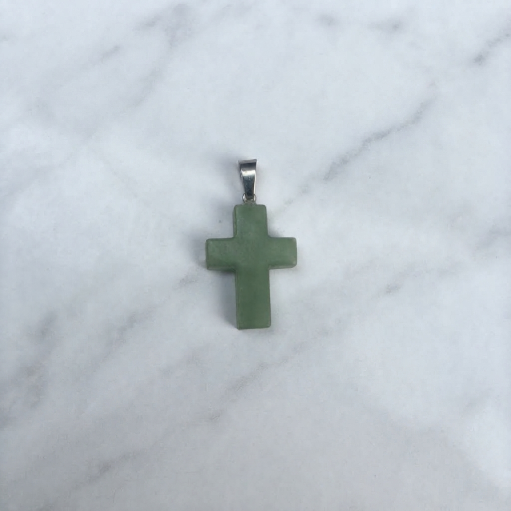 Green Aventurine cross jewelry worn as a pendant necklace