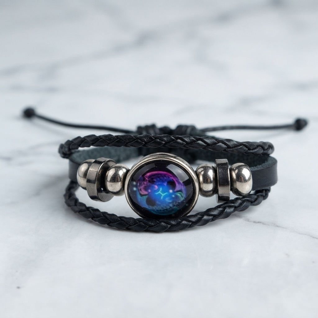 Pisces Zodiac Bracelet With Round Pisces Charm And Silver-Tone Bead Accents