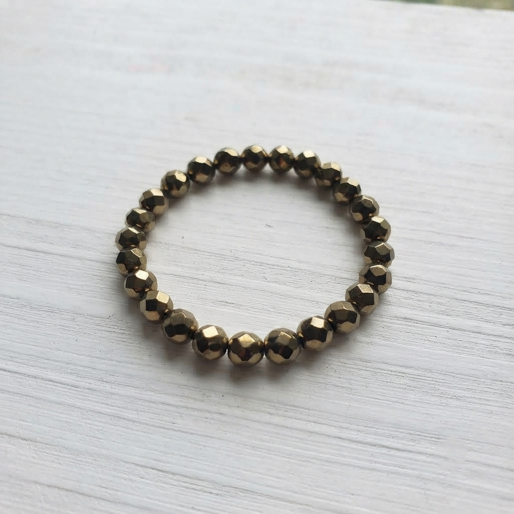 Pyrite Bracelet Beaded Design In Metallic Gold Tone