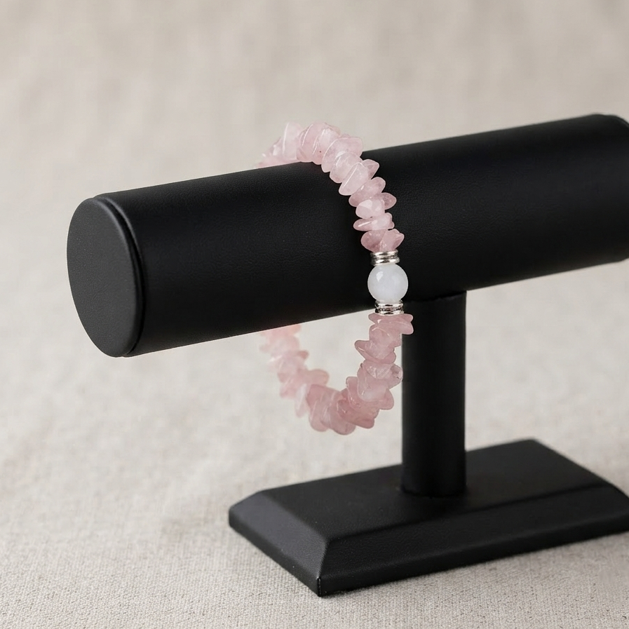 Rose Quartz Chips Bracelet In Light Pink Color