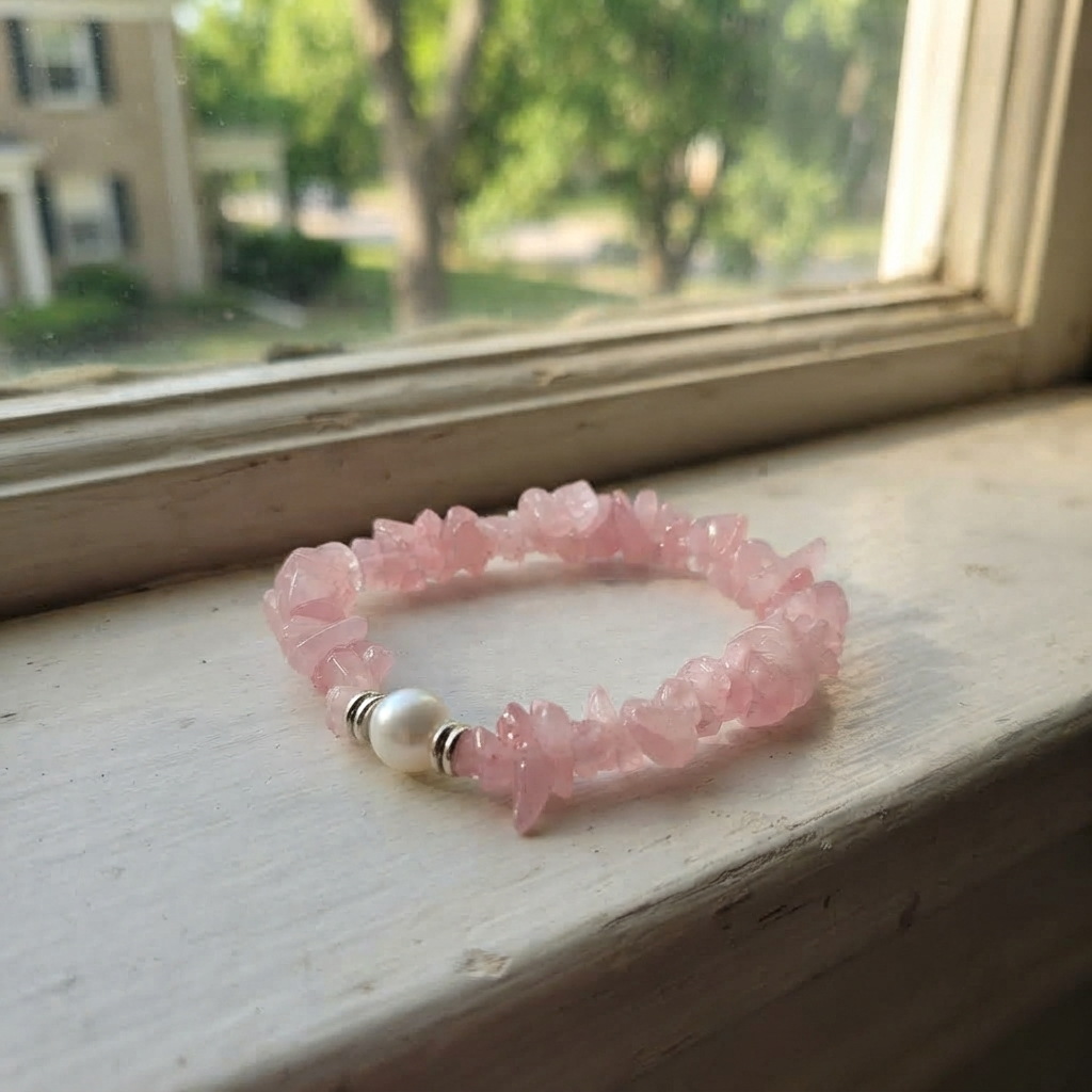 Pink Rose Quartz Chips Bracelet Beaded Jewelry Photo