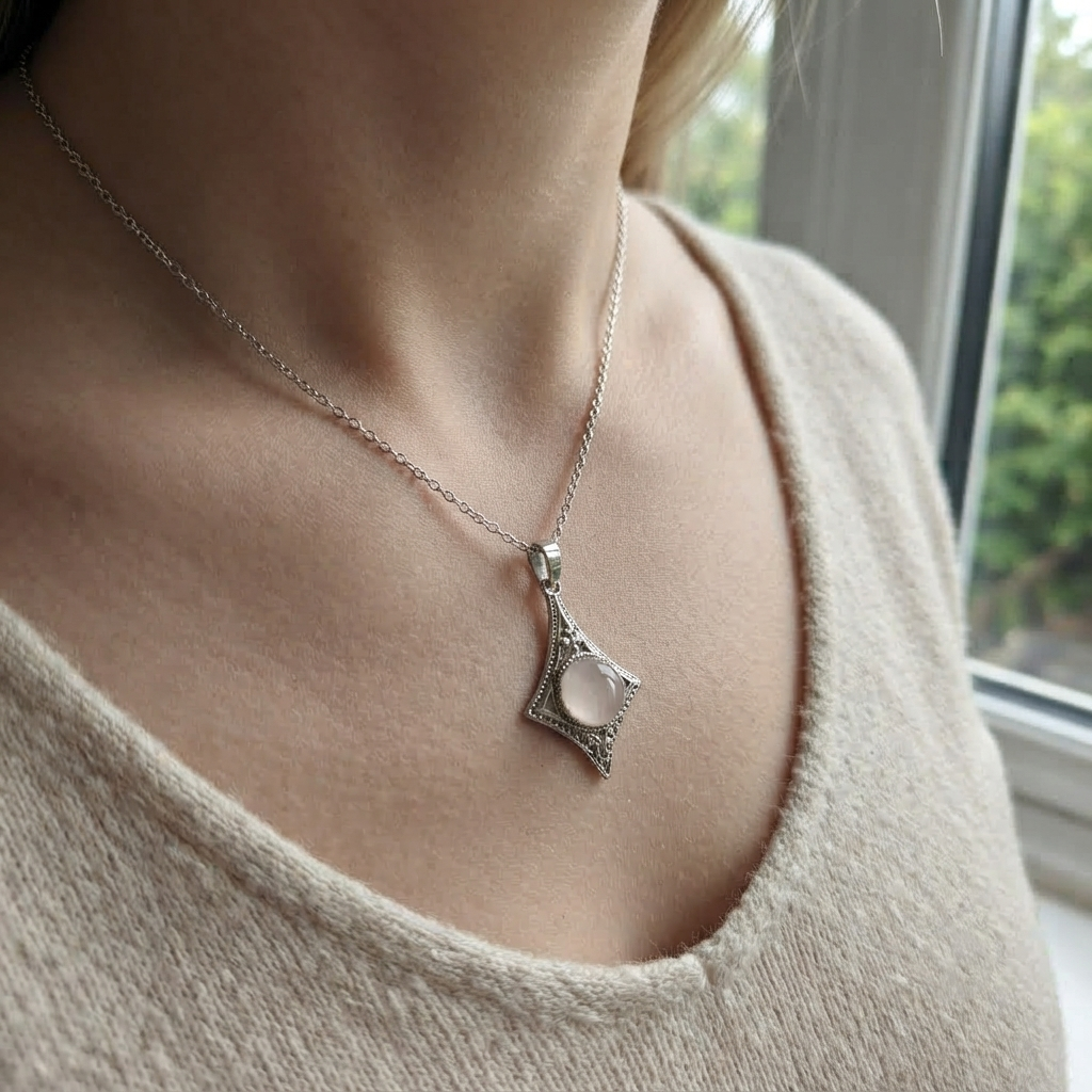 Rose Quartz Kite Pendant Shown With Chain