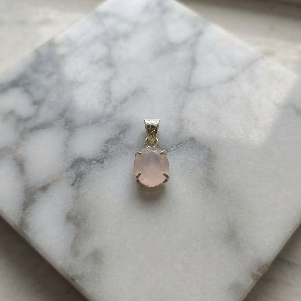 Rose Quartz Pendant Prong Set Oval Stone Centerpiece On Chain