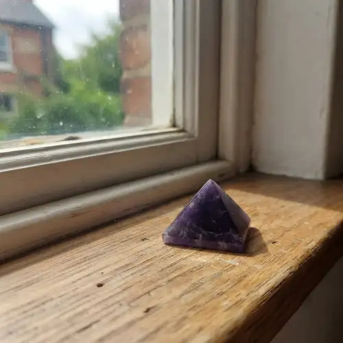 Amethyst Pyramid Purple Crystal Pyramid Resting On An Open Palm - 2nd View